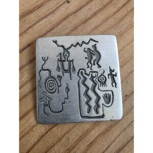 Vintage Alice Seely Urban Fetishes Brooch Pin Tribal Petroglyph Silver Tone 1998